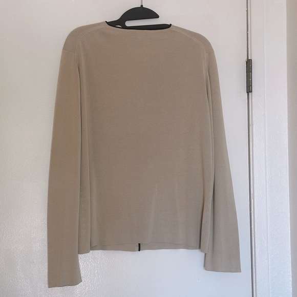 Ann Taylor: 100% Silk Button Up Cardigan Beige Cream With Black Trim L - Picture 7 of 8